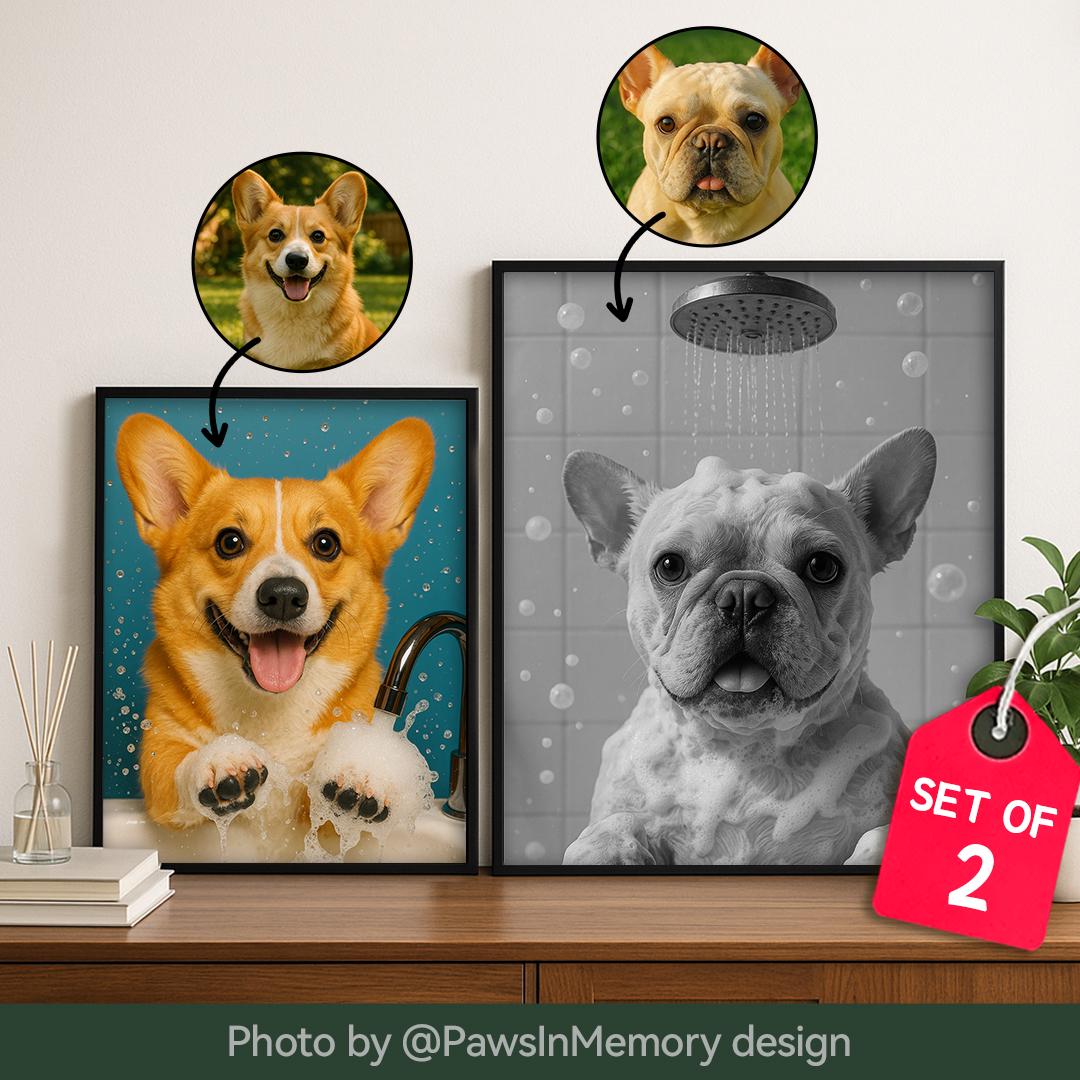 Funny Dog Bathroom Wall Art – 2 Printable Pet Toilet Prints Set | Digital Download