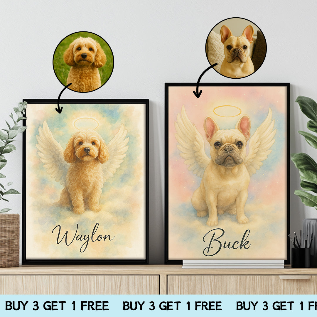 Custom Pet Memorial Portrait – Watercolor Angel Pet Art | Personalized Digital Download
