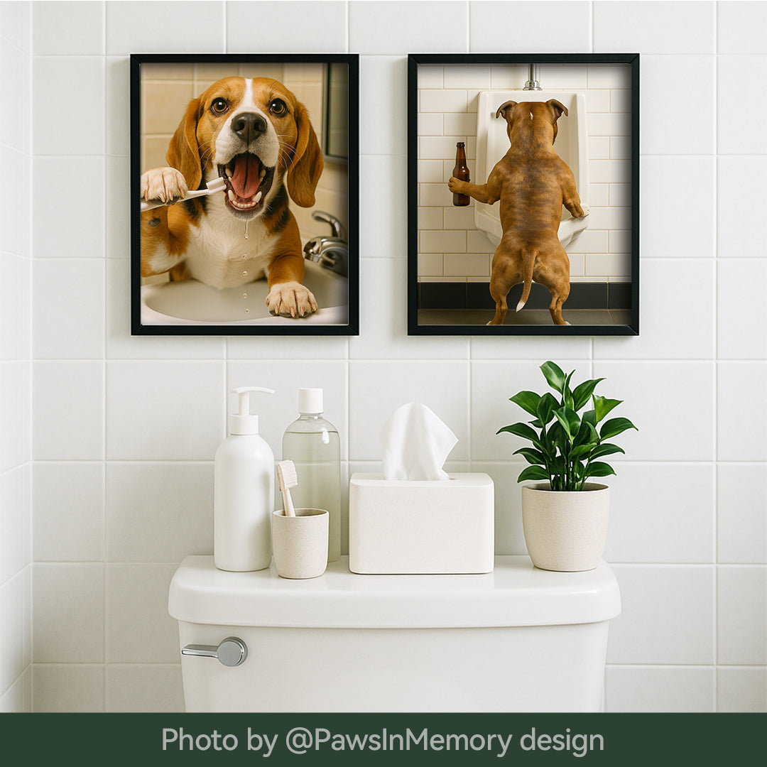 Custom Pet Portrait Digital Download - Funny Dog Wall Art, Pet Memorial Gift, Bathroom Decor Printable