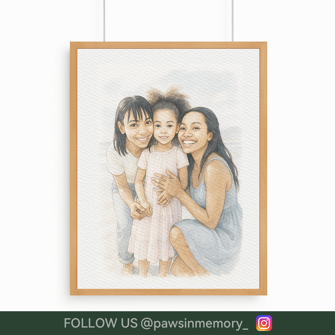 Custom Watercolor Portrait – Personalized People & Pet Illustration from Your Photo | Digital Download
