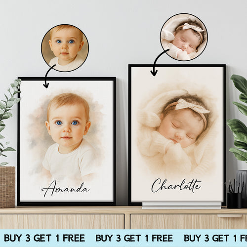 Custom Baby Watercolor Portrait – Splash Ink Style | Personalized Digital Download