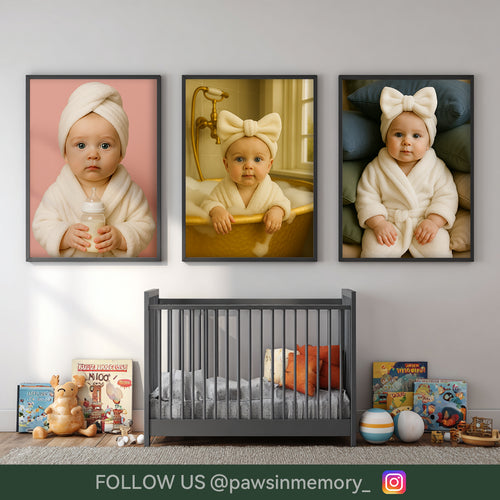 Custom Baby Bath Portrait · Personalized Towel Robe Baby Wall Art · Cute Infant Illustration · Digital Download
