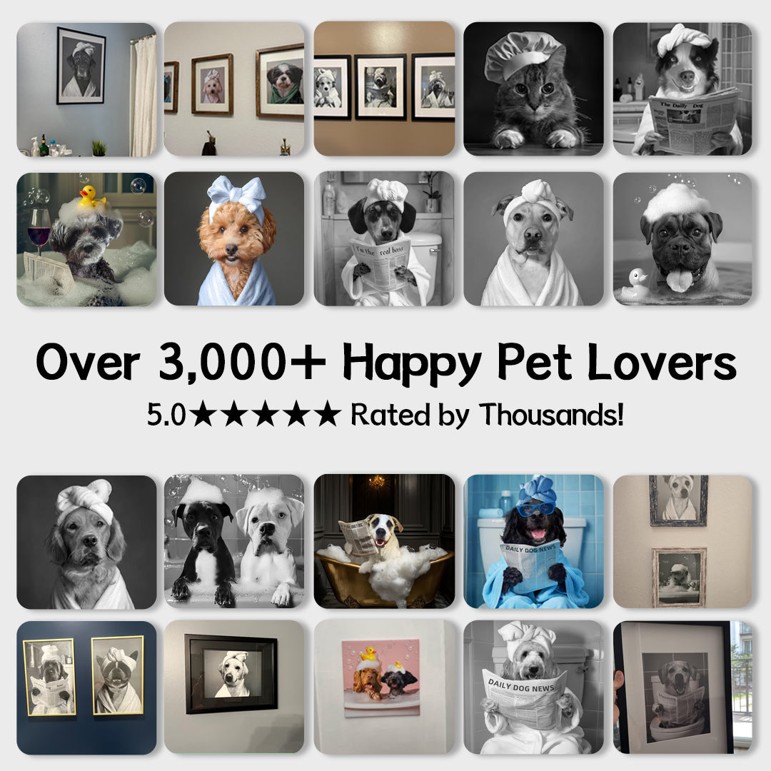 Custom Pet Portrait Digital Download - Funny Dog Wall Art, Pet Memorial Gift, Bathroom Decor Printable