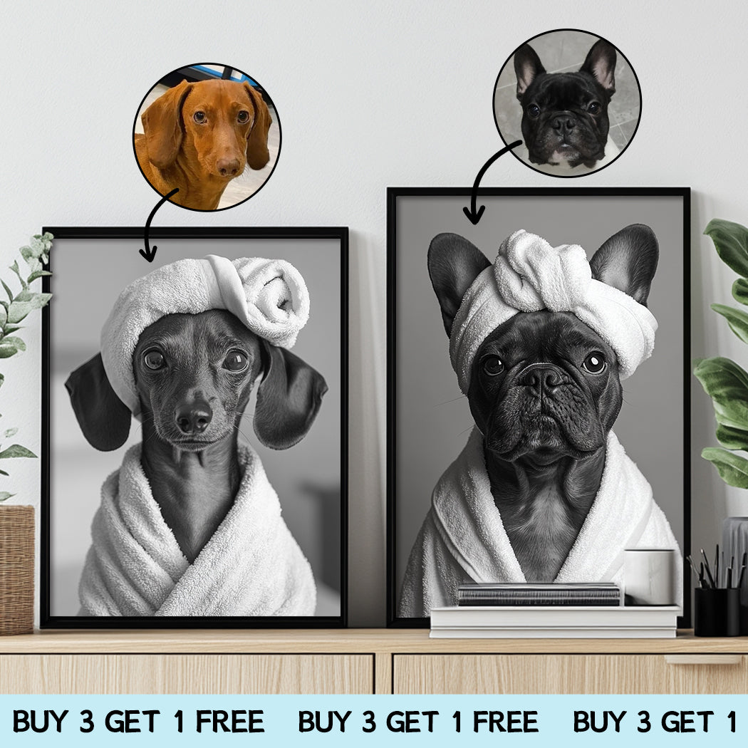 Custom Pet Portrait Digital Download - Funny Dog Wall Art, Pet Memorial Gift, Bathroom Decor Printable
