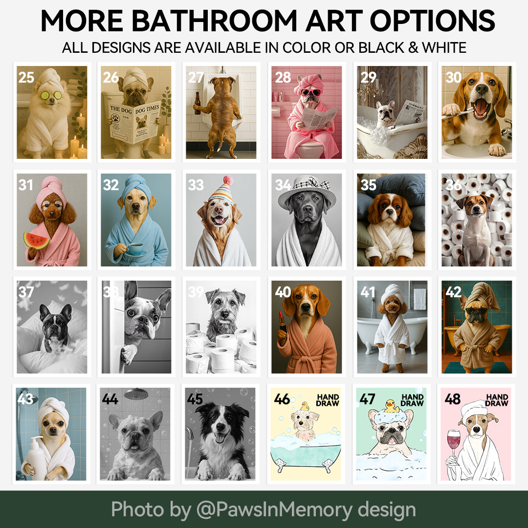 Custom Pet Portrait Digital Download - Funny Dog Wall Art, Pet Memorial Gift, Bathroom Decor Printable