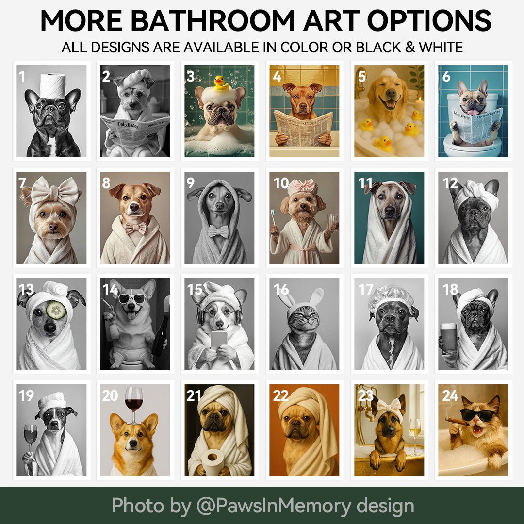 Custom Pet Portrait Digital Download - Funny Dog Wall Art, Pet Memorial Gift, Bathroom Decor Printable