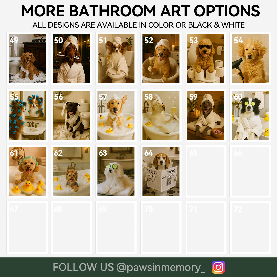 Custom Pet Portrait Digital Download - Funny Dog Wall Art, Pet Memorial Gift, Bathroom Decor Printable