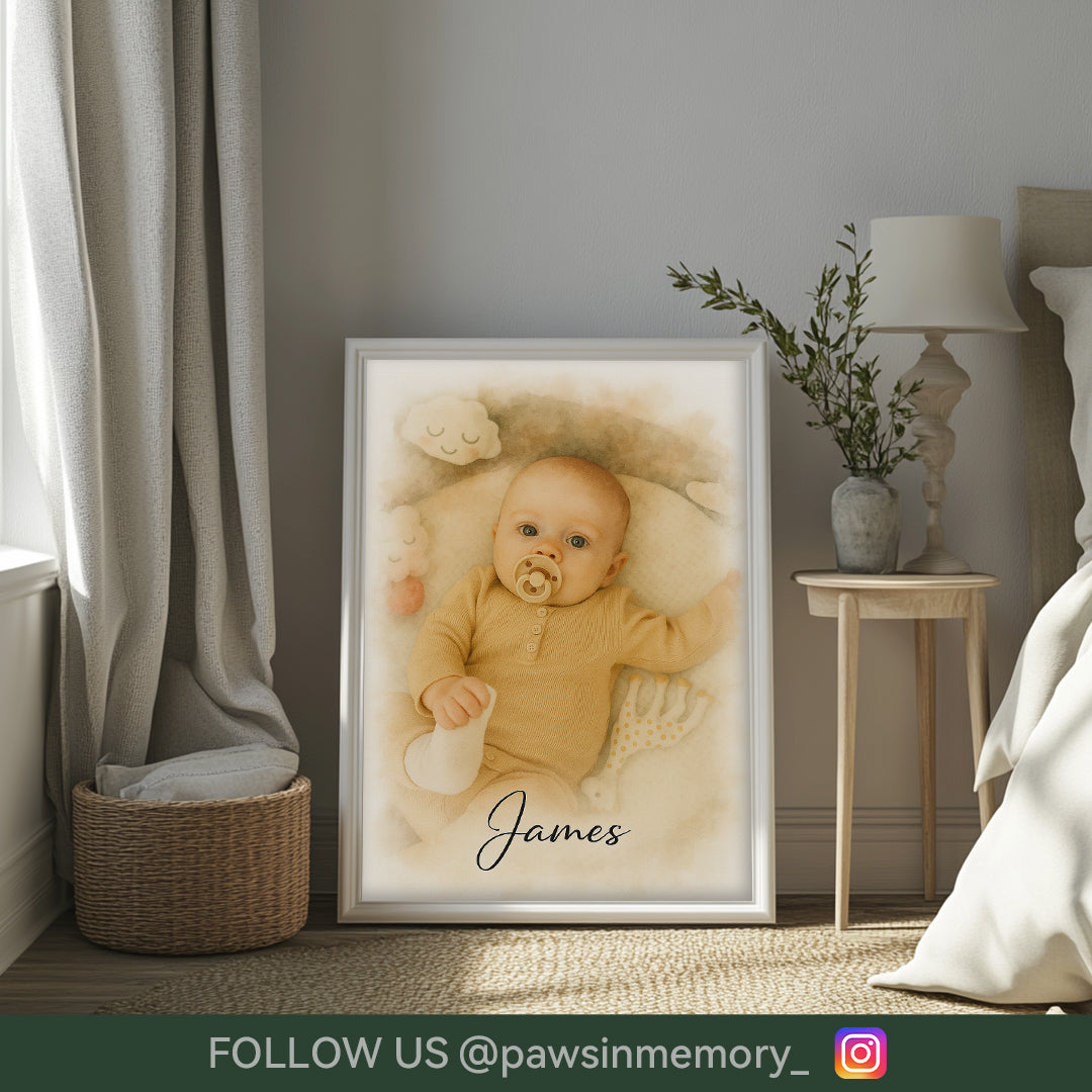 Custom Baby Watercolor Portrait – Splash Ink Style | Personalized Digital Download