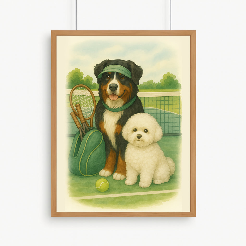 Printable Tennis Pet Portrait – Digital Download, Custom Dog & Cat Watercolor Art
