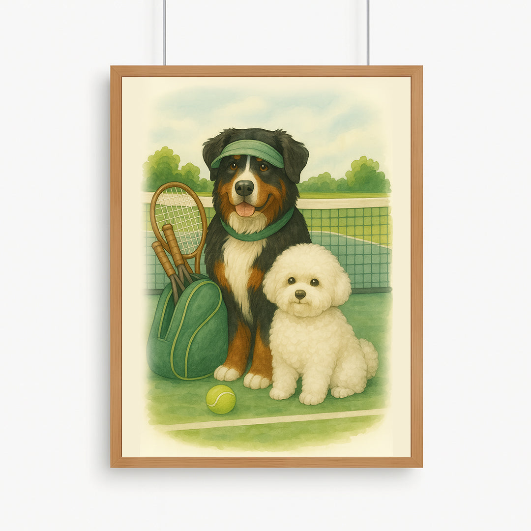 Printable Tennis Pet Portrait – Digital Download, Custom Dog & Cat Watercolor Art