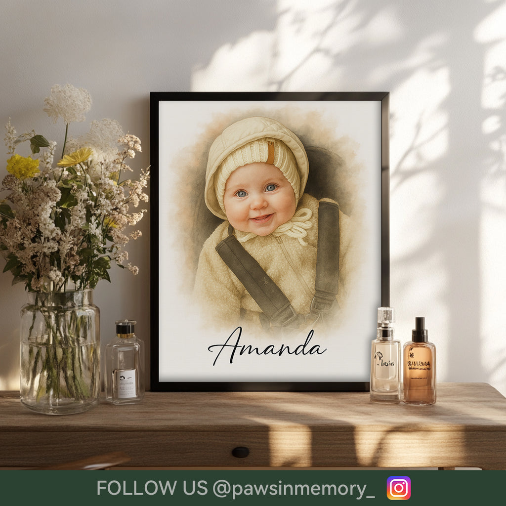 Custom Baby Watercolor Portrait – Splash Ink Style | Personalized Digital Download
