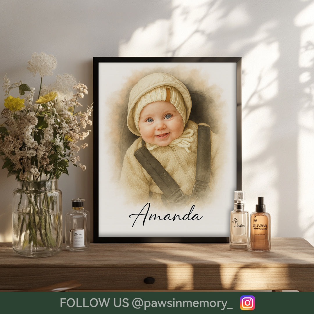 Custom Baby Watercolor Portrait – Splash Ink Style | Personalized Digital Download