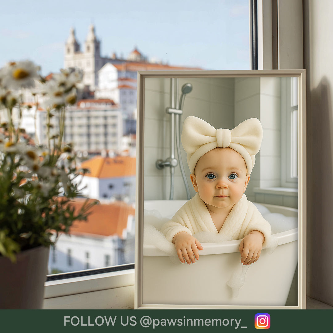Custom Baby Bath Portrait · Personalized Towel Robe Baby Wall Art · Cute Infant Illustration · Digital Download