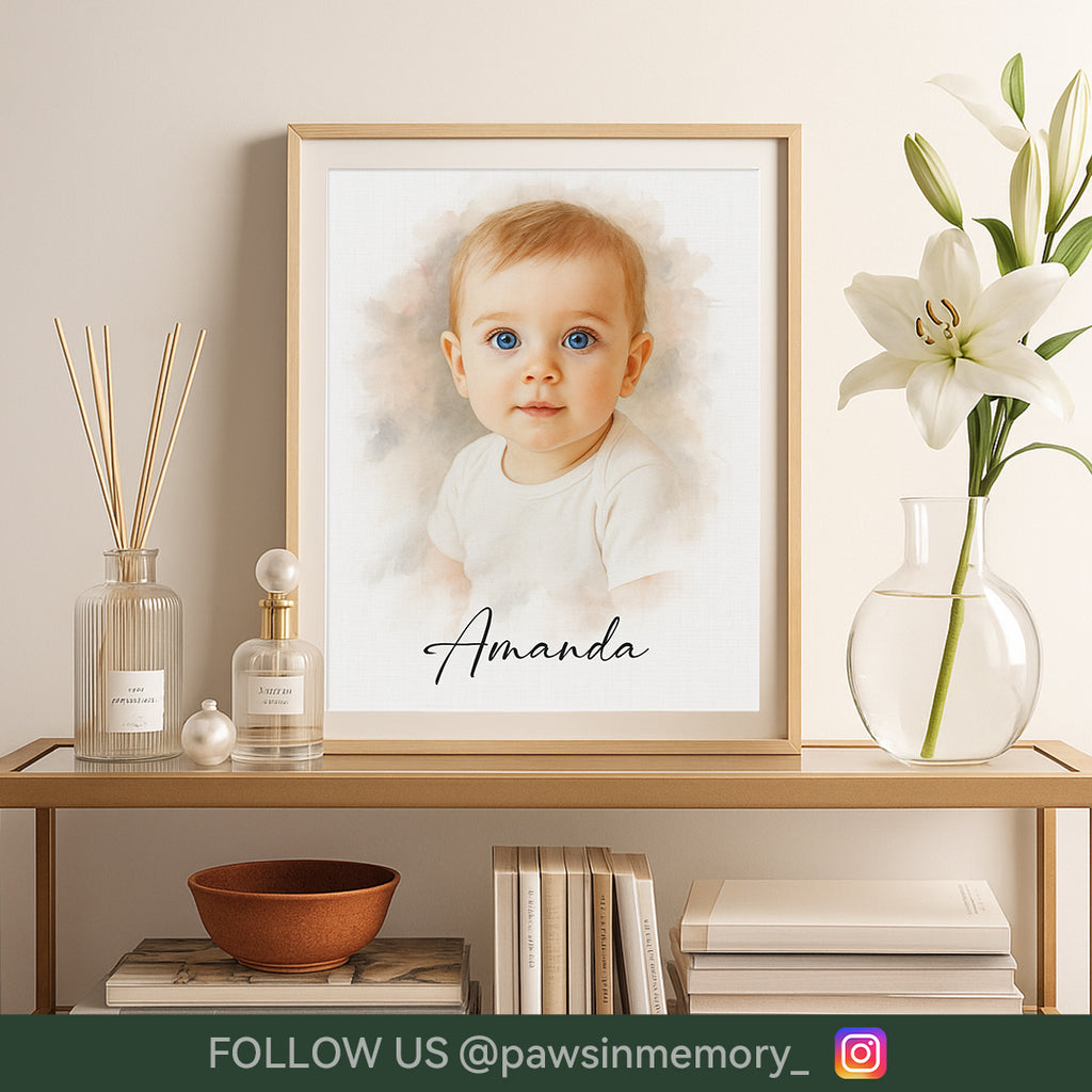 Custom Baby Watercolor Portrait – Splash Ink Style | Personalized Digital Download