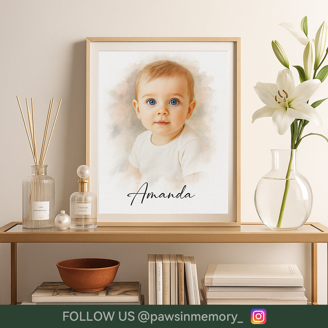 Custom Baby Watercolor Portrait – Splash Ink Style | Personalized Digital Download