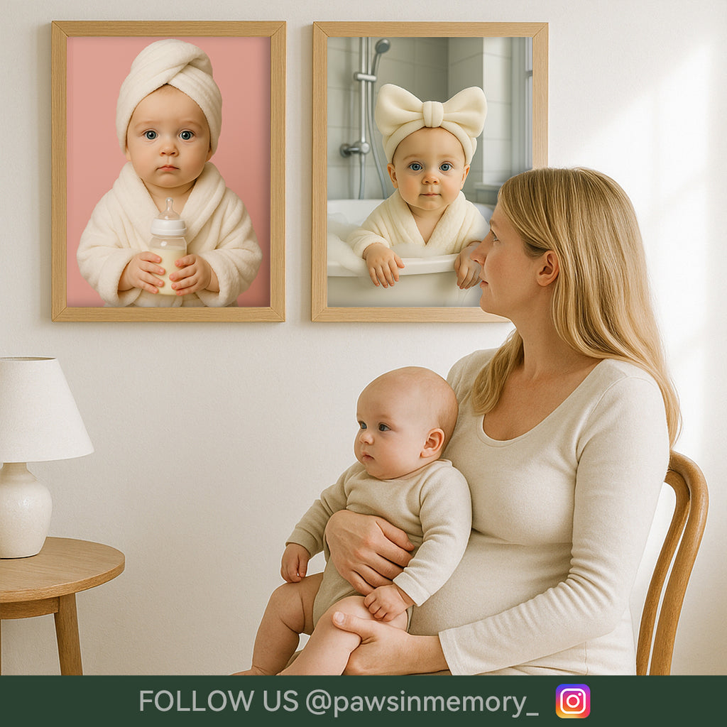 Custom Baby Bath Portrait · Personalized Towel Robe Baby Wall Art · Cute Infant Illustration · Digital Download