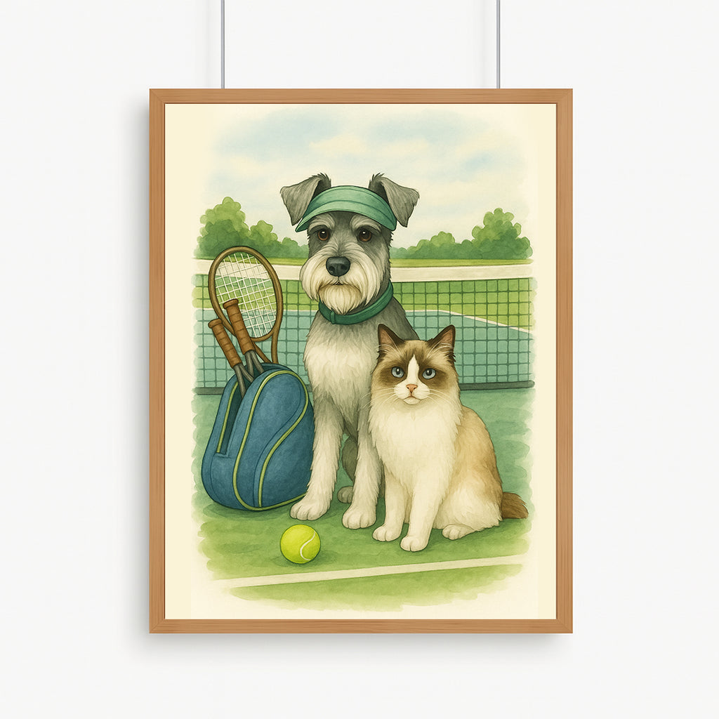 Printable Tennis Pet Portrait – Digital Download, Custom Dog & Cat Watercolor Art