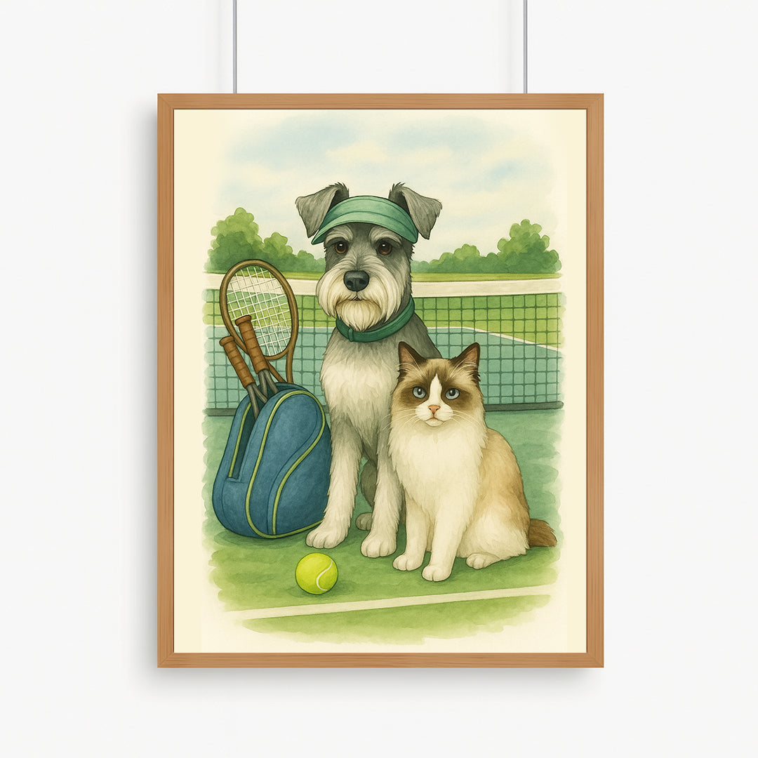Printable Tennis Pet Portrait – Digital Download, Custom Dog & Cat Watercolor Art