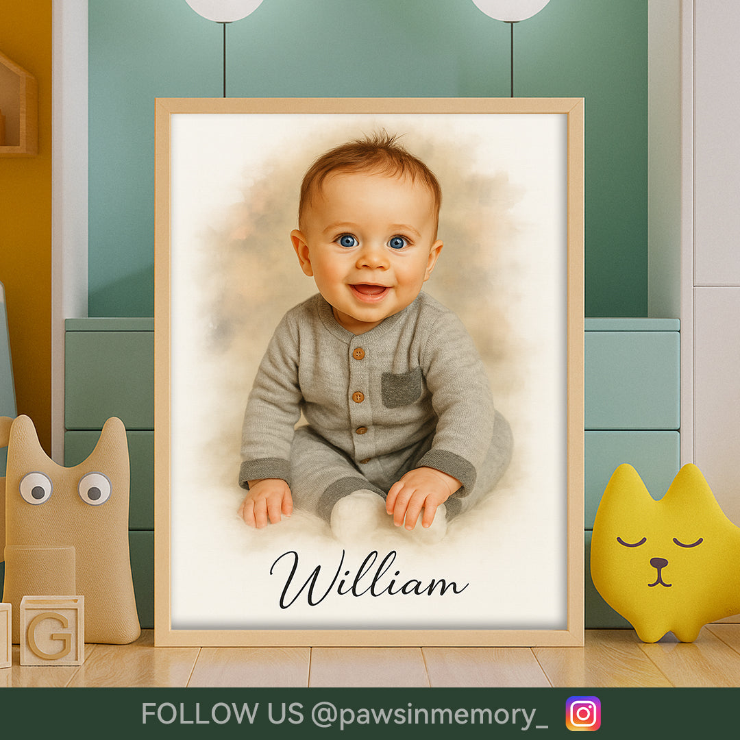 Custom Baby Watercolor Portrait – Splash Ink Style | Personalized Digital Download