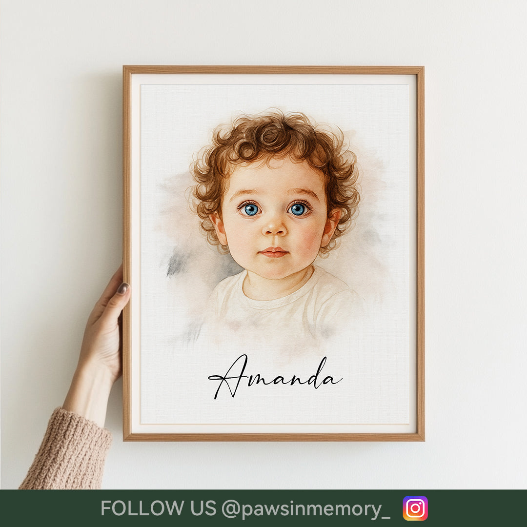 Custom Baby Watercolor Portrait – Splash Ink Style | Personalized Digital Download