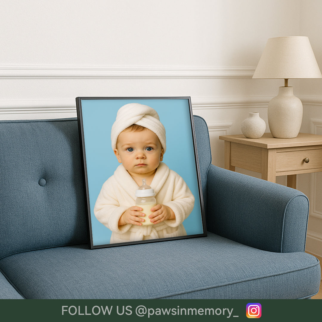 Custom Baby Bath Portrait · Personalized Towel Robe Baby Wall Art · Cute Infant Illustration · Digital Download