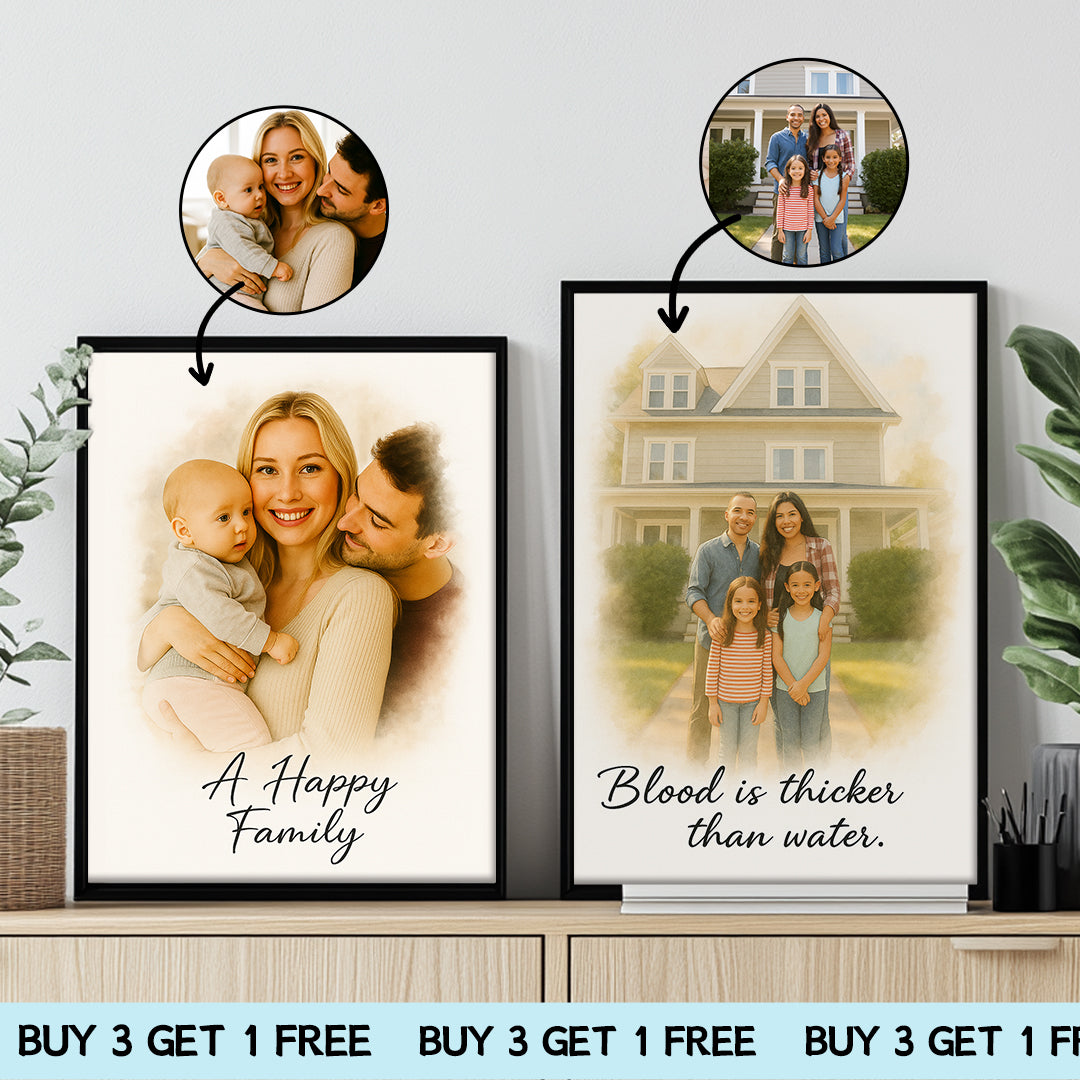 Custom Family Watercolor Portrait – Splash Ink Style Illustration | Personalized Digital Download