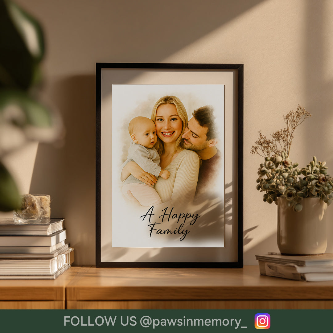 Custom Family Watercolor Portrait – Splash Ink Style Illustration | Personalized Digital Download