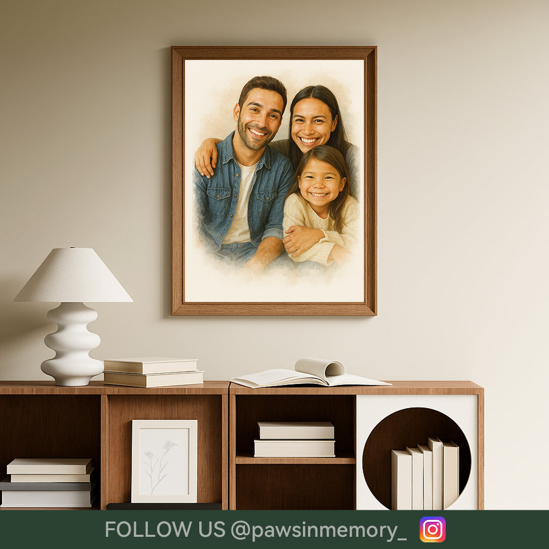 Custom Family Watercolor Portrait – Splash Ink Style Illustration | Personalized Digital Download
