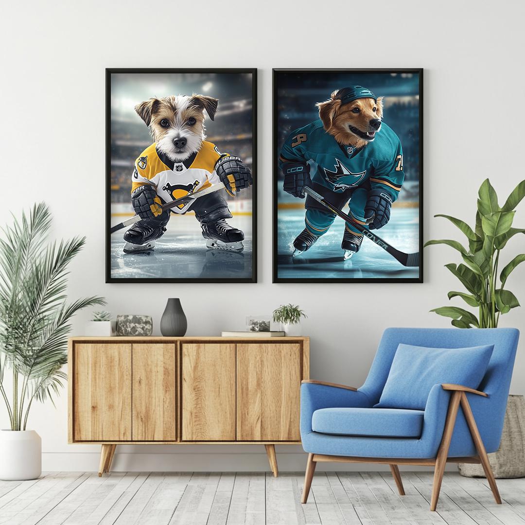 Custom Pet Portrait – Funny Hockey Theme | Dog Sports Art Digital Download