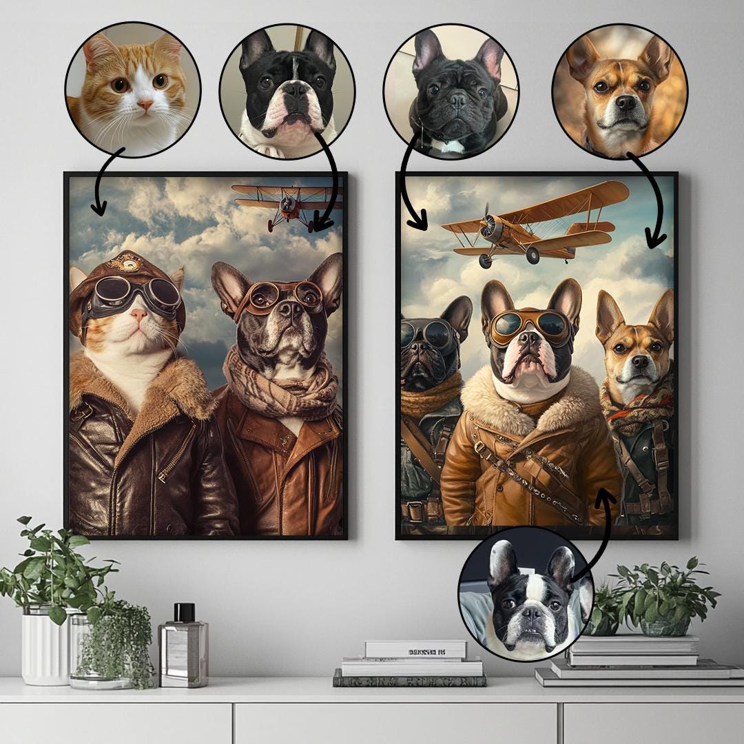Custom Pet Portrait – Vintage Aviator Dog Art | Retro Pilot Digital Download