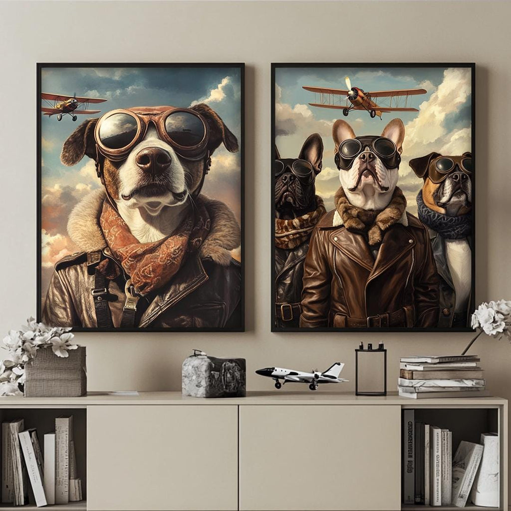Custom Pet Portrait – Vintage Aviator Dog Art | Retro Pilot Digital Download