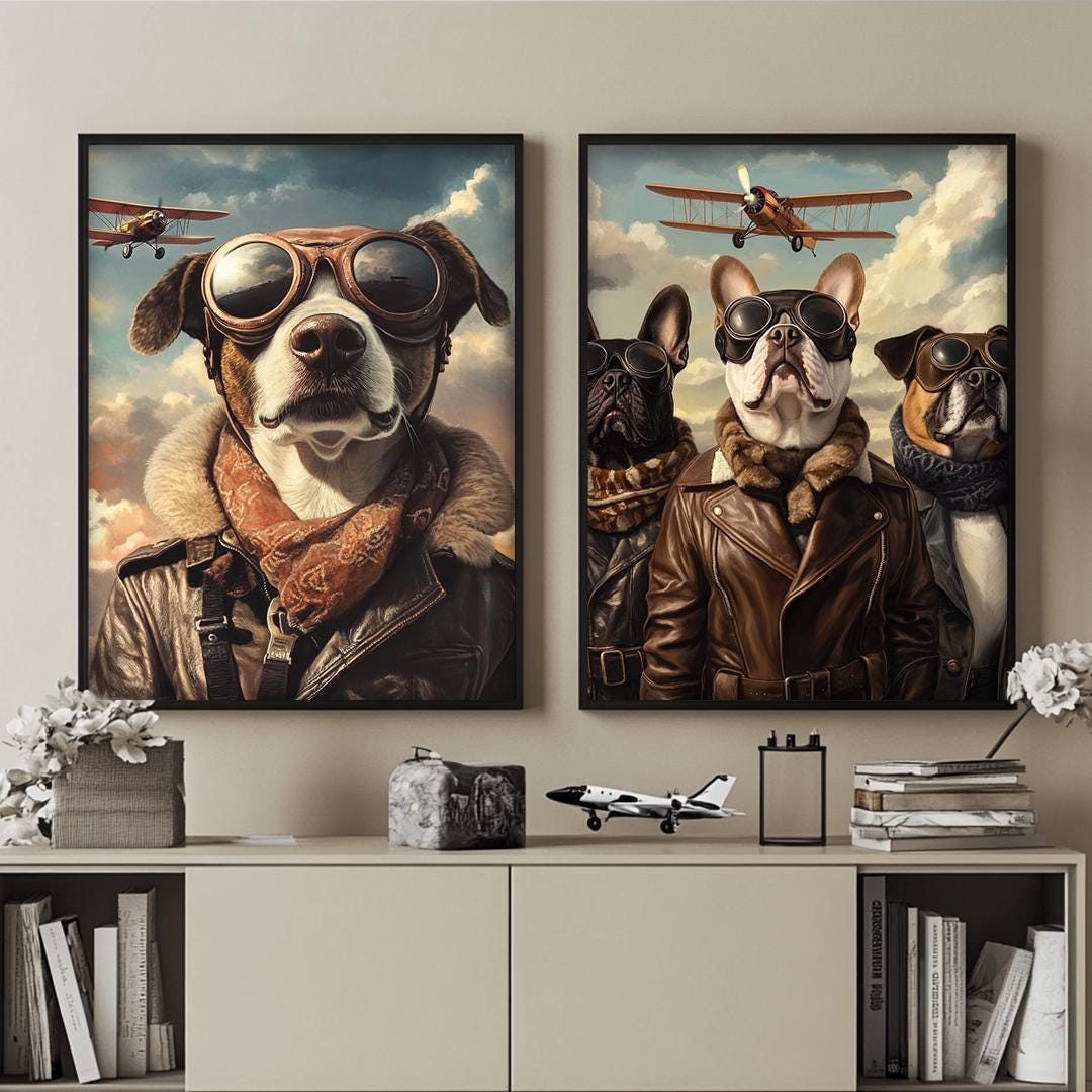 Custom Pet Portrait – Vintage Aviator Dog Art | Retro Pilot Digital Download