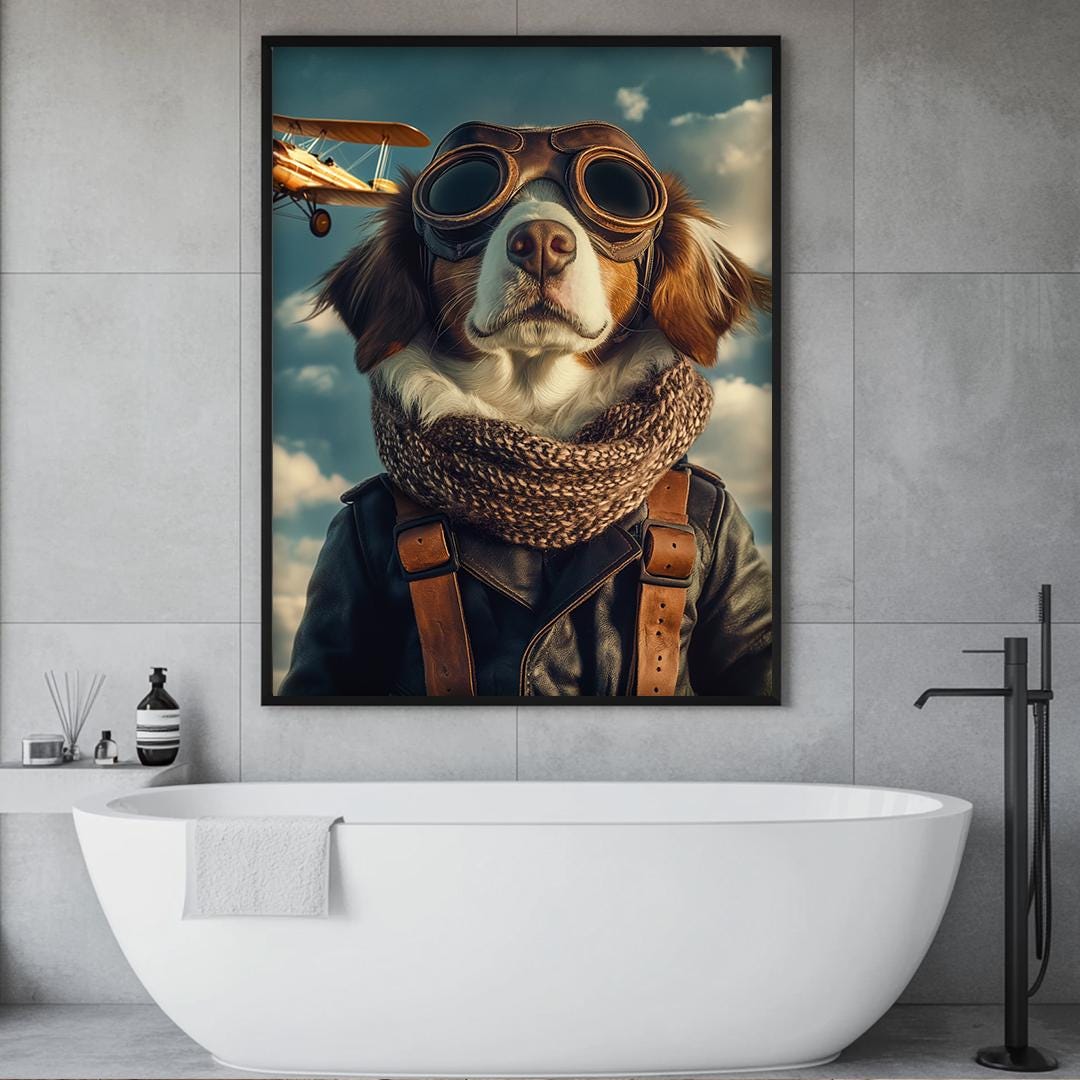 Custom Pet Portrait – Vintage Aviator Dog Art | Retro Pilot Digital Download