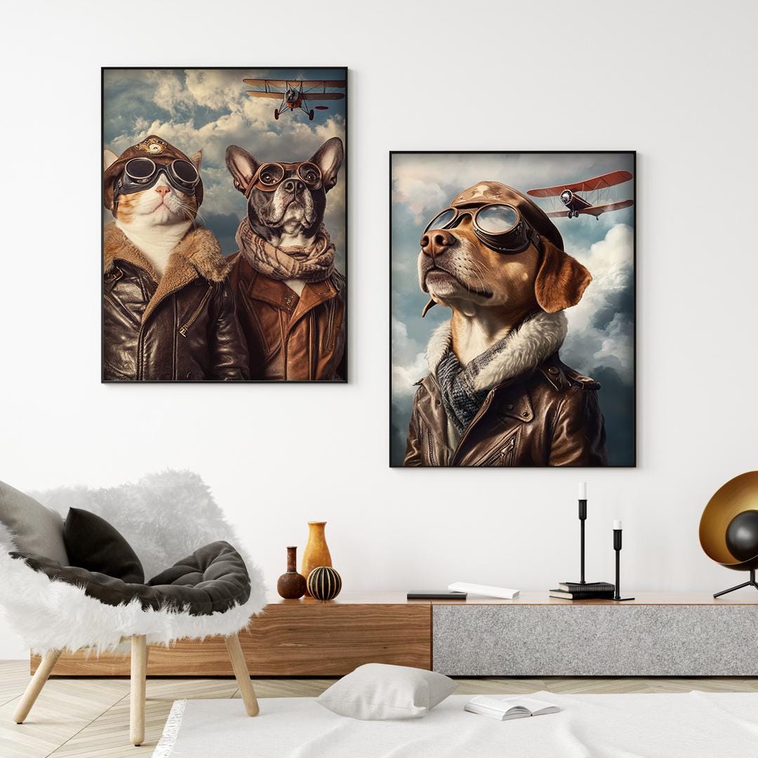 Custom Pet Portrait – Vintage Aviator Dog Art | Retro Pilot Digital Download