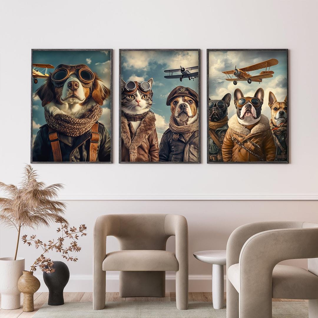 Custom Pet Portrait – Vintage Aviator Dog Art | Retro Pilot Digital Download