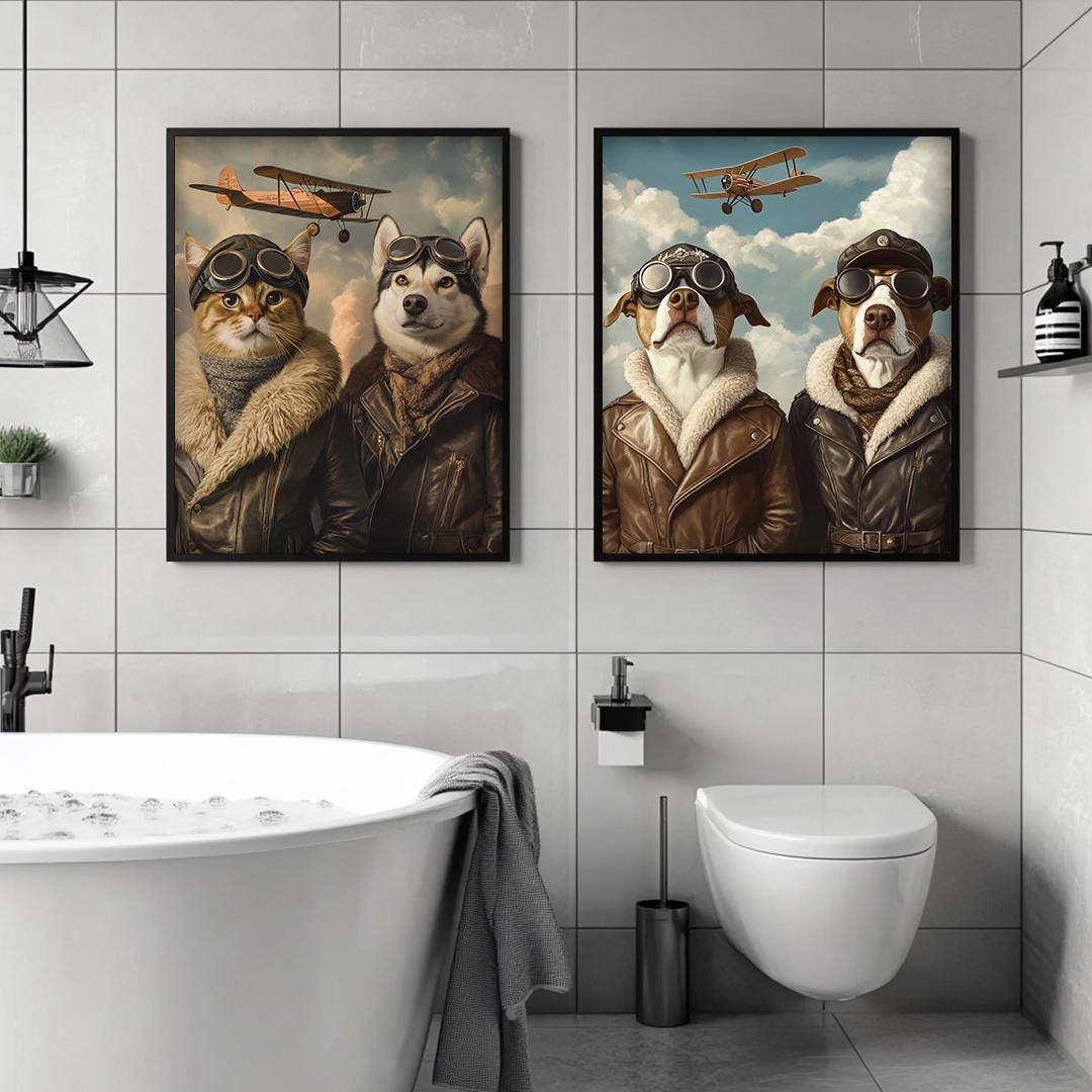 Custom Pet Portrait – Vintage Aviator Dog Art | Retro Pilot Digital Download
