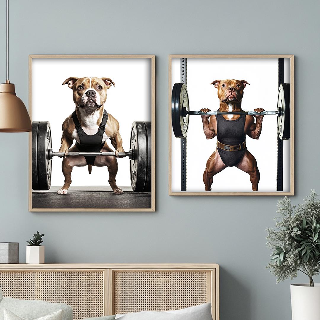 Custom Pet Portrait – Funny Fitness Dog Art with Motivational Quote | Gym Wall Digital Download