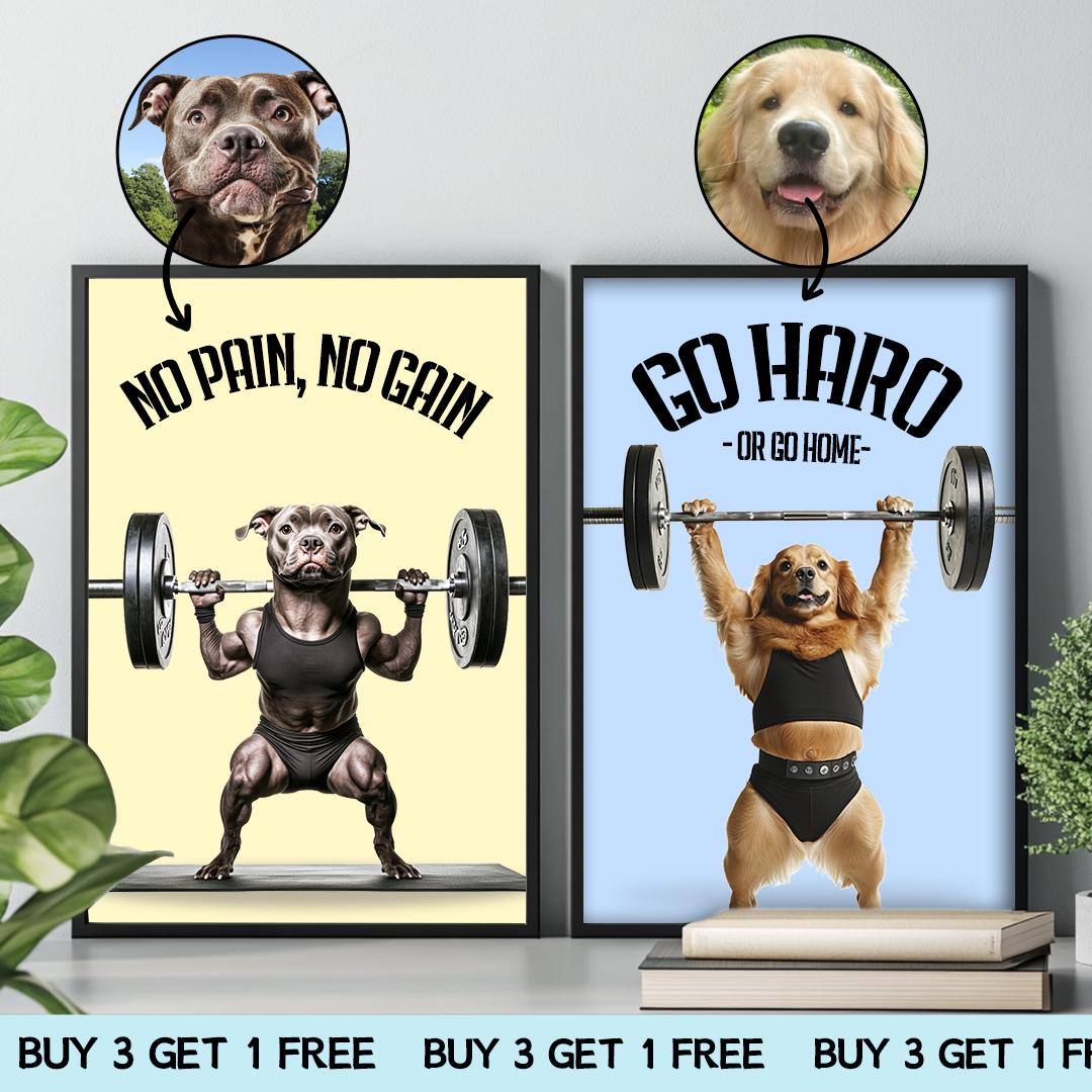 Custom Pet Portrait – Funny Fitness Dog Art with Motivational Quote | Gym Wall Digital Download