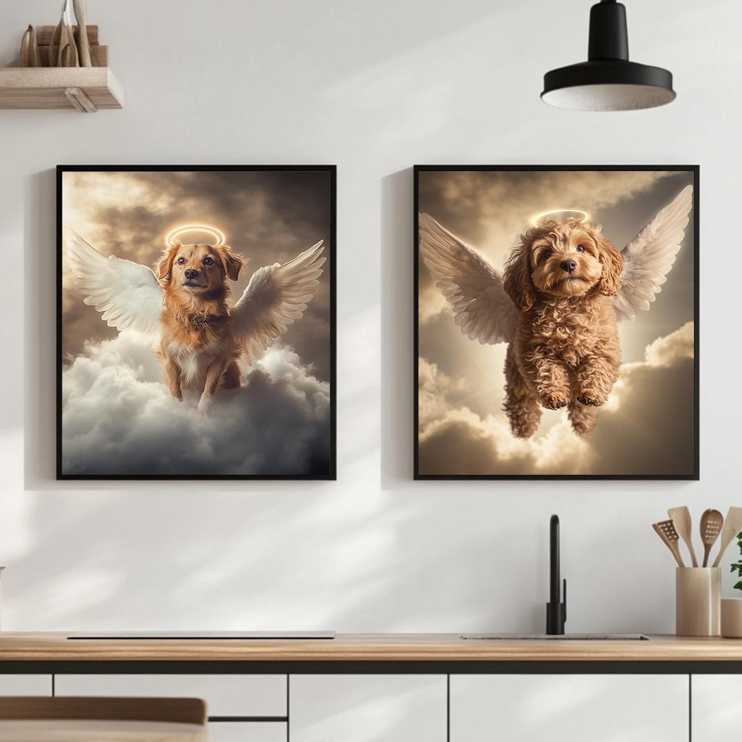Custom Pet Memorial Portrait – Angel Wings Theme | Digital Dog Remembrance Art Download