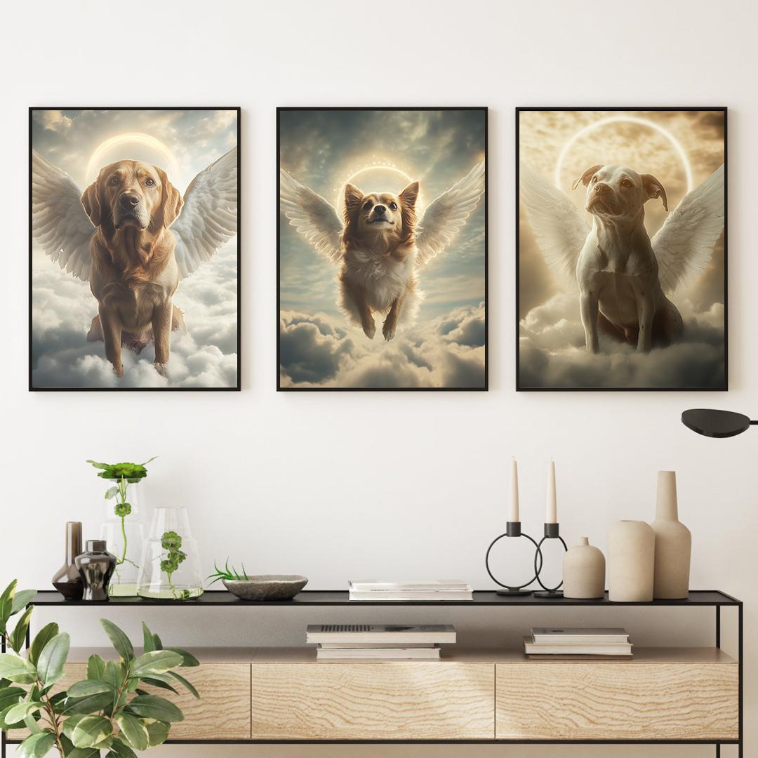 Custom Pet Memorial Portrait – Angel Wings Theme | Digital Dog Remembrance Art Download