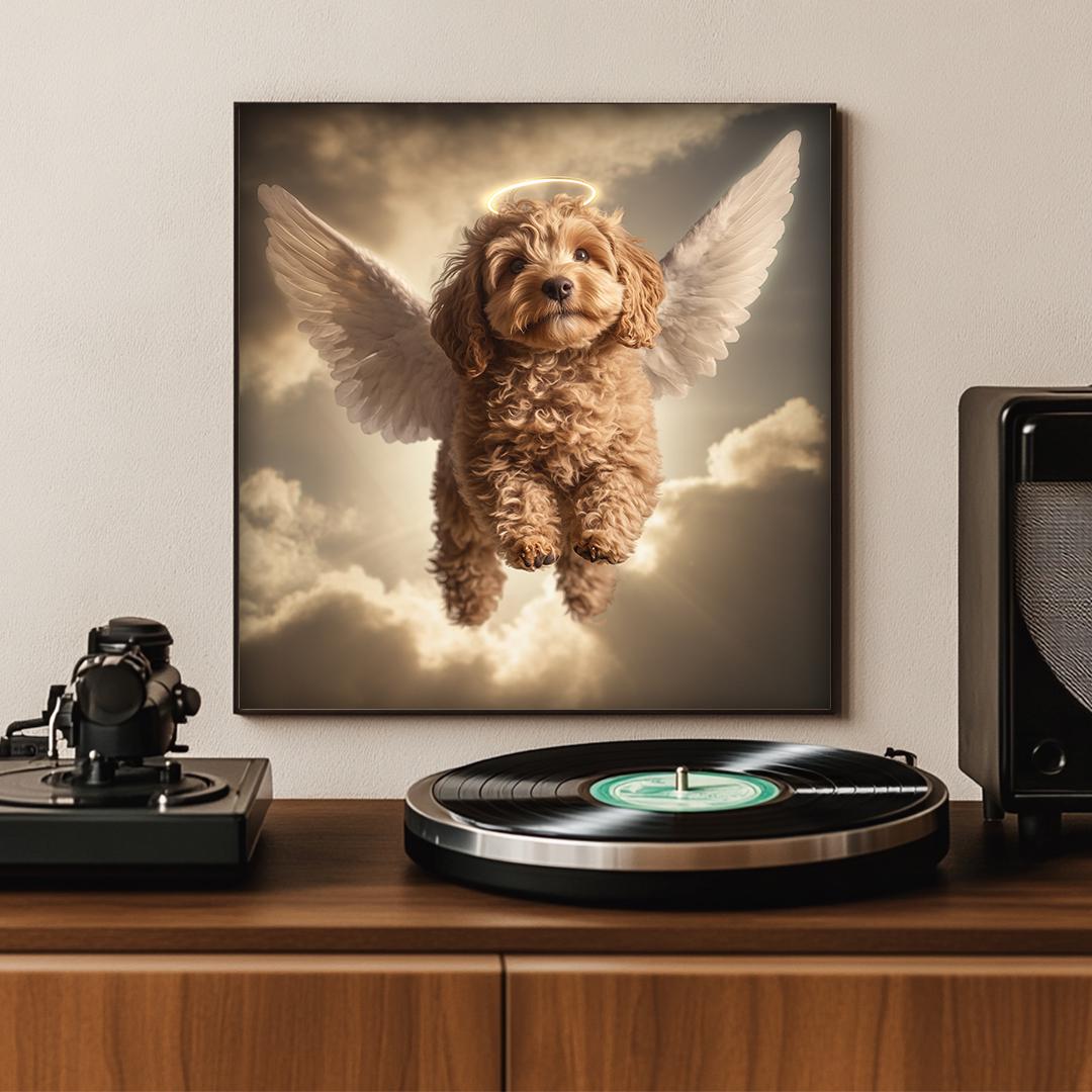 Custom Pet Memorial Portrait – Angel Wings Theme | Digital Dog Remembrance Art Download