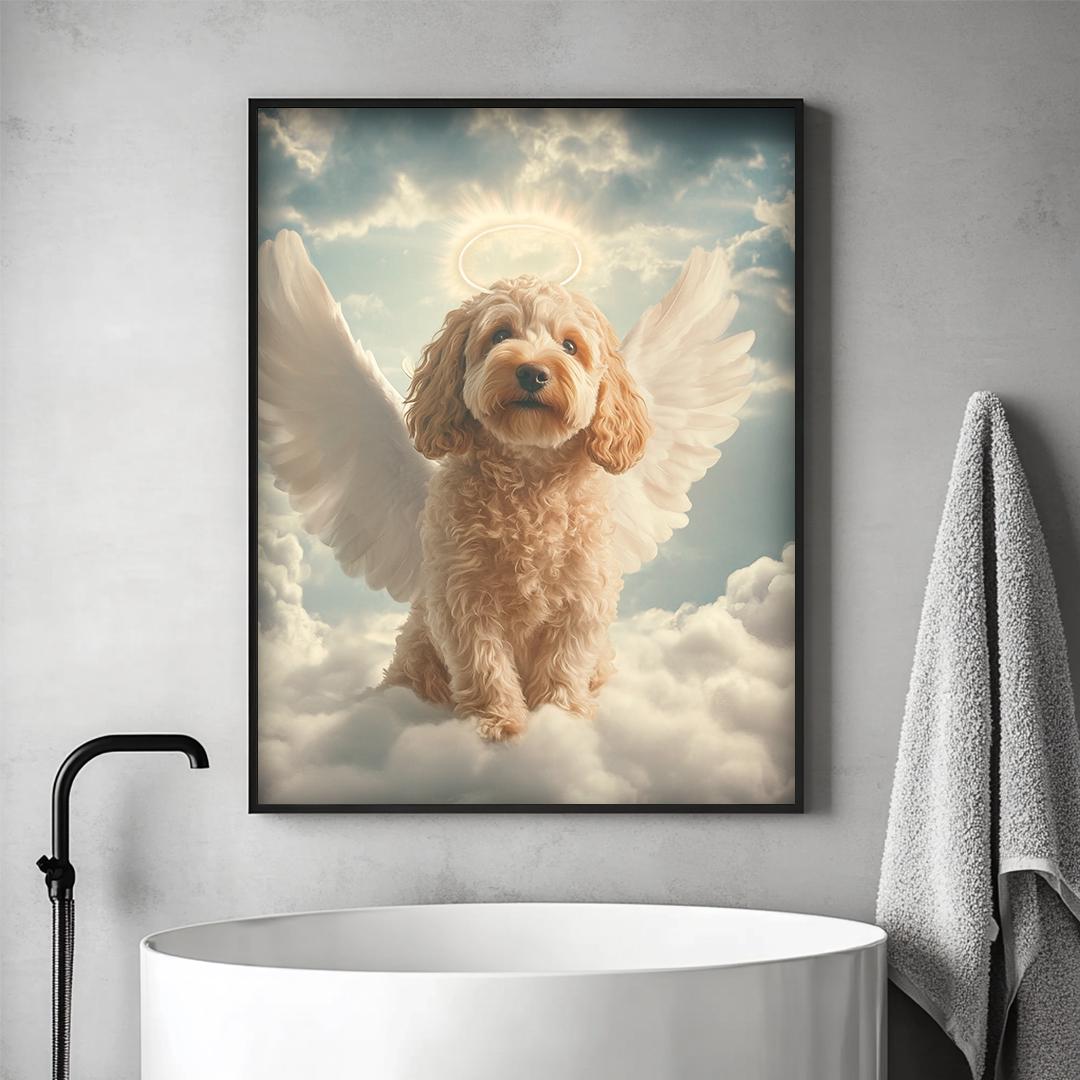 Custom Pet Memorial Portrait – Angel Wings Theme | Digital Dog Remembrance Art Download