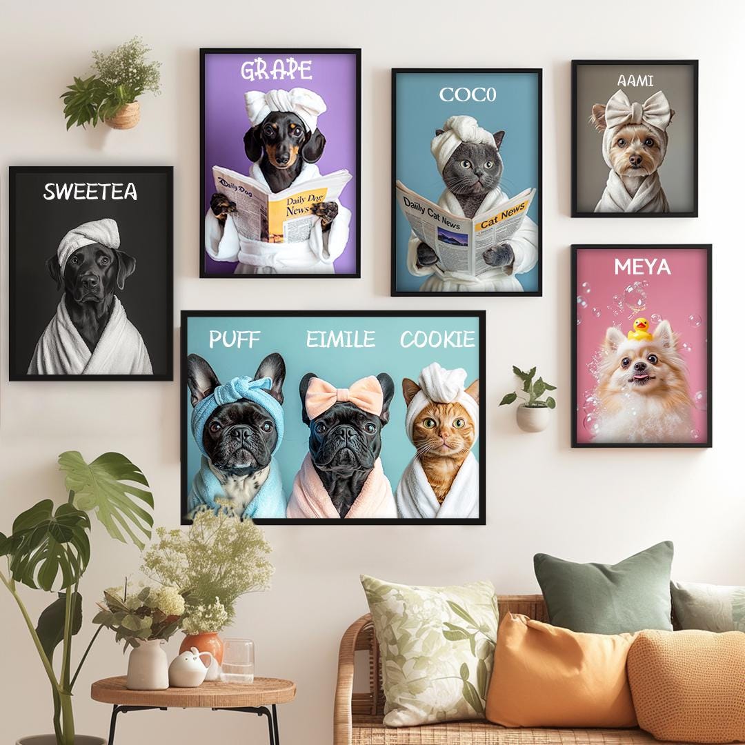 Custom Pet Portrait – Funny Bathroom Dog Art with Personalized Signature | Digital Download