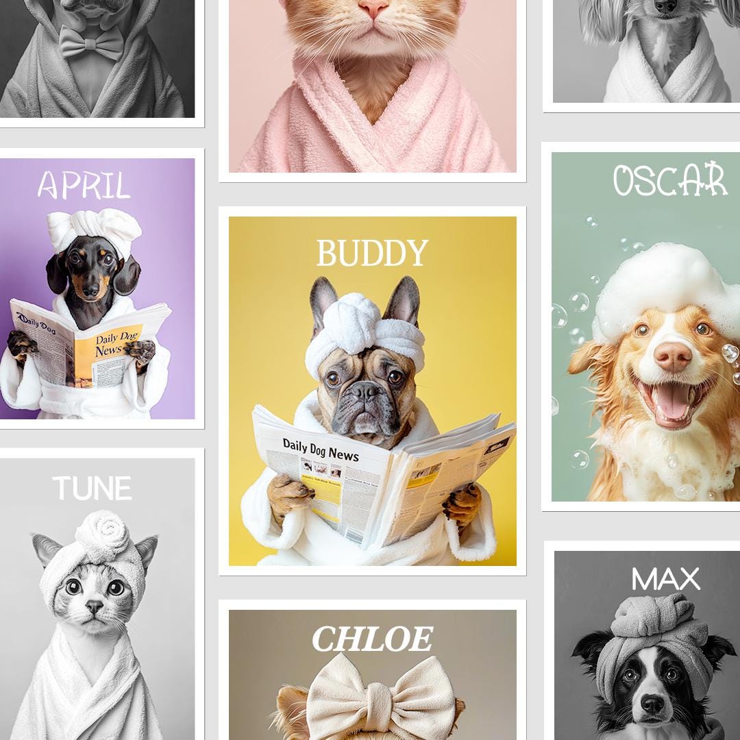 Custom Pet Portrait – Funny Bathroom Dog Art with Personalized Signature | Digital Download