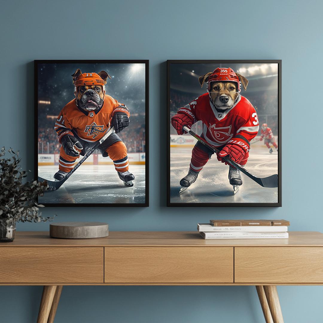 Custom Pet Portrait – Funny Hockey Theme | Dog Sports Art Digital Download