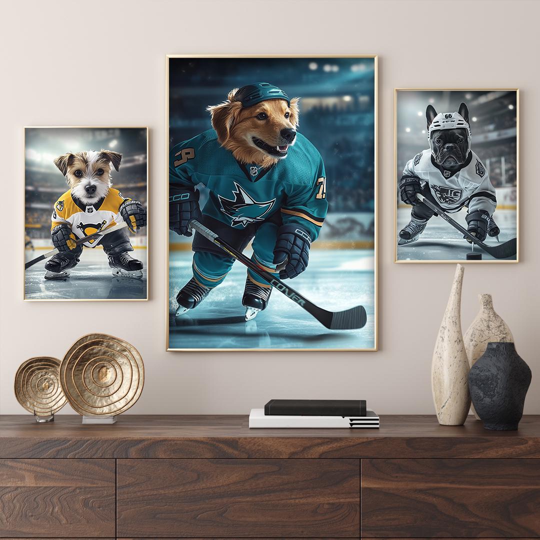 Custom Pet Portrait – Funny Hockey Theme | Dog Sports Art Digital Download