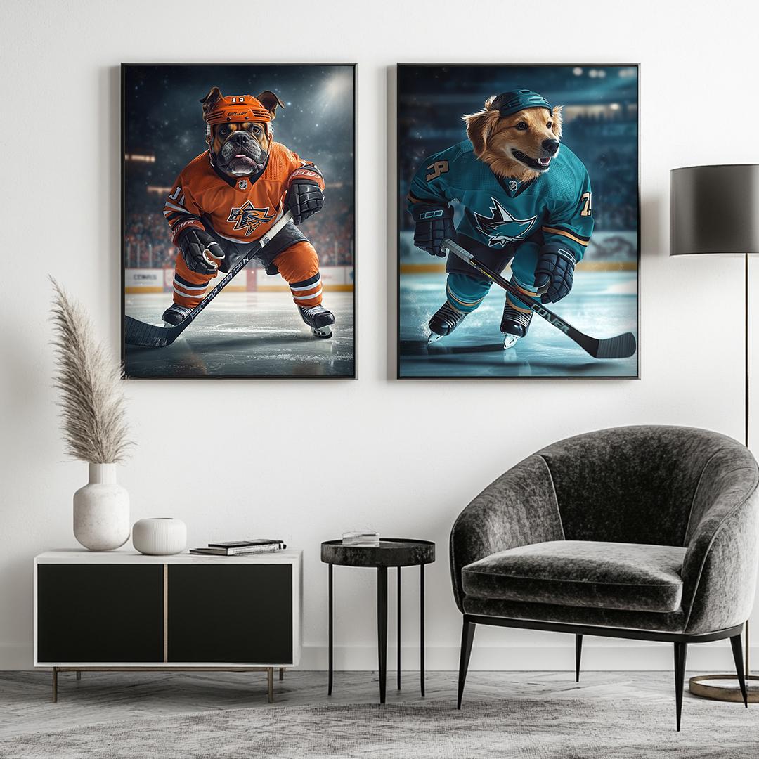 Custom Pet Portrait – Funny Hockey Theme | Dog Sports Art Digital Download