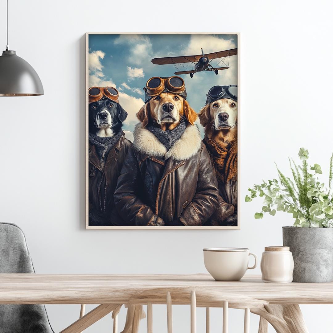 Custom Pet Portrait – Vintage Aviator Dog Art | Retro Pilot Digital Download