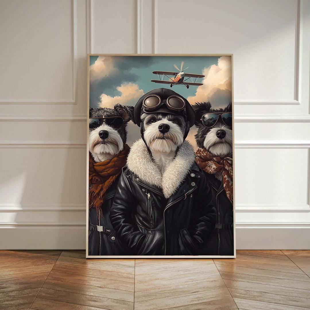 Custom Pet Portrait – Vintage Aviator Dog Art | Retro Pilot Digital Download