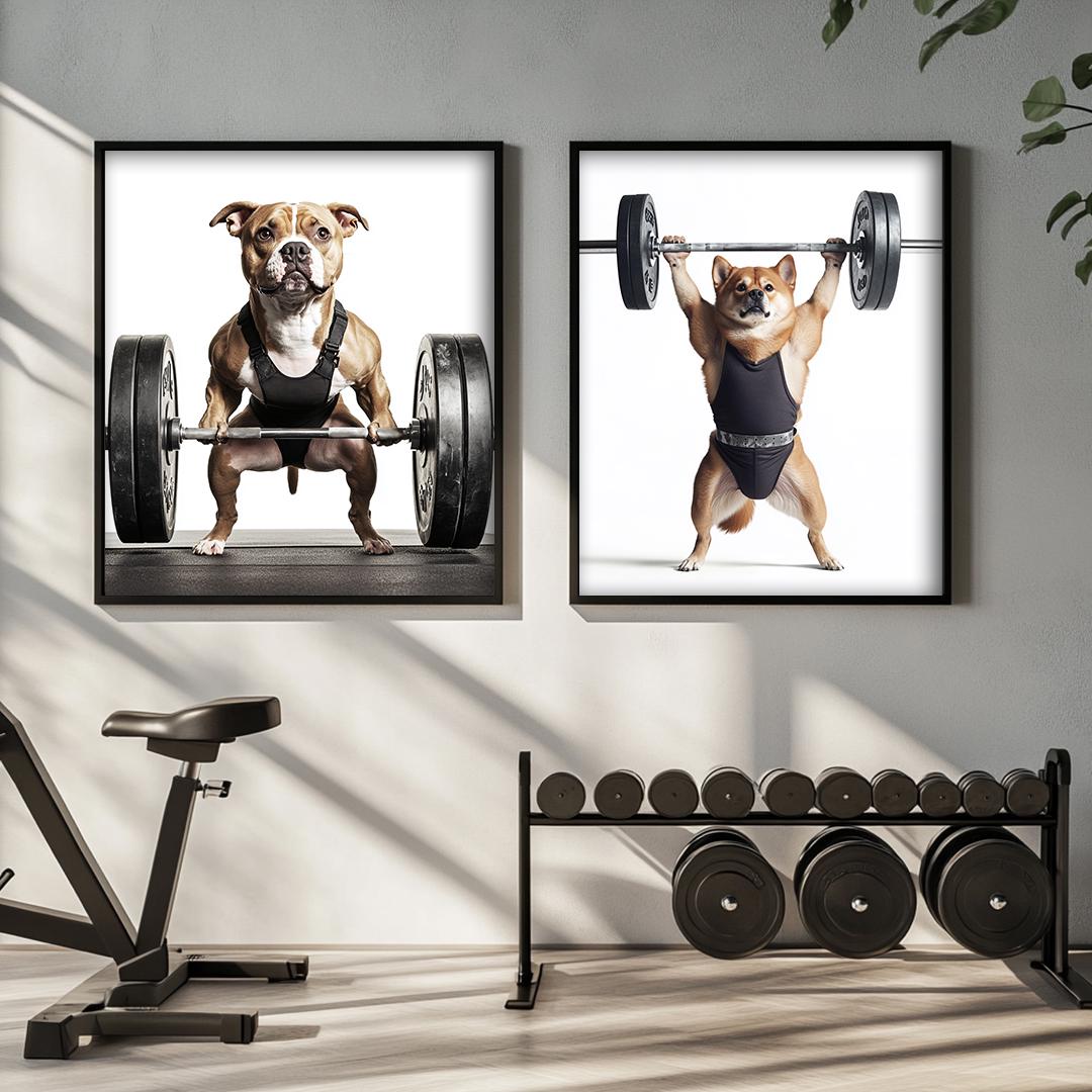 Custom Pet Portrait – Funny Fitness Dog Art with Motivational Quote | Gym Wall Digital Download